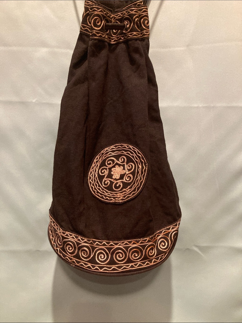 Black Embroidered Hobo Bag with Gold Scrollwork